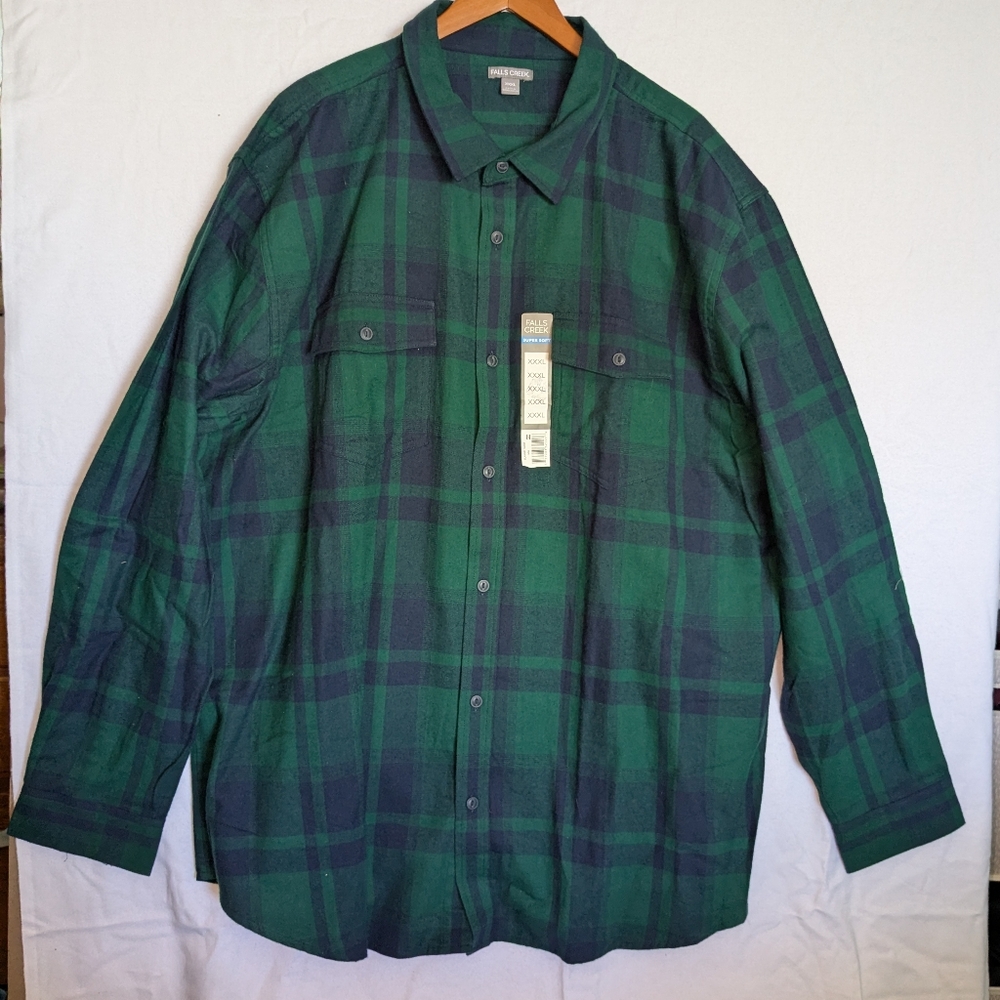 Falls Creek Men's Plaid Button-Down Shirt - Green and Navy